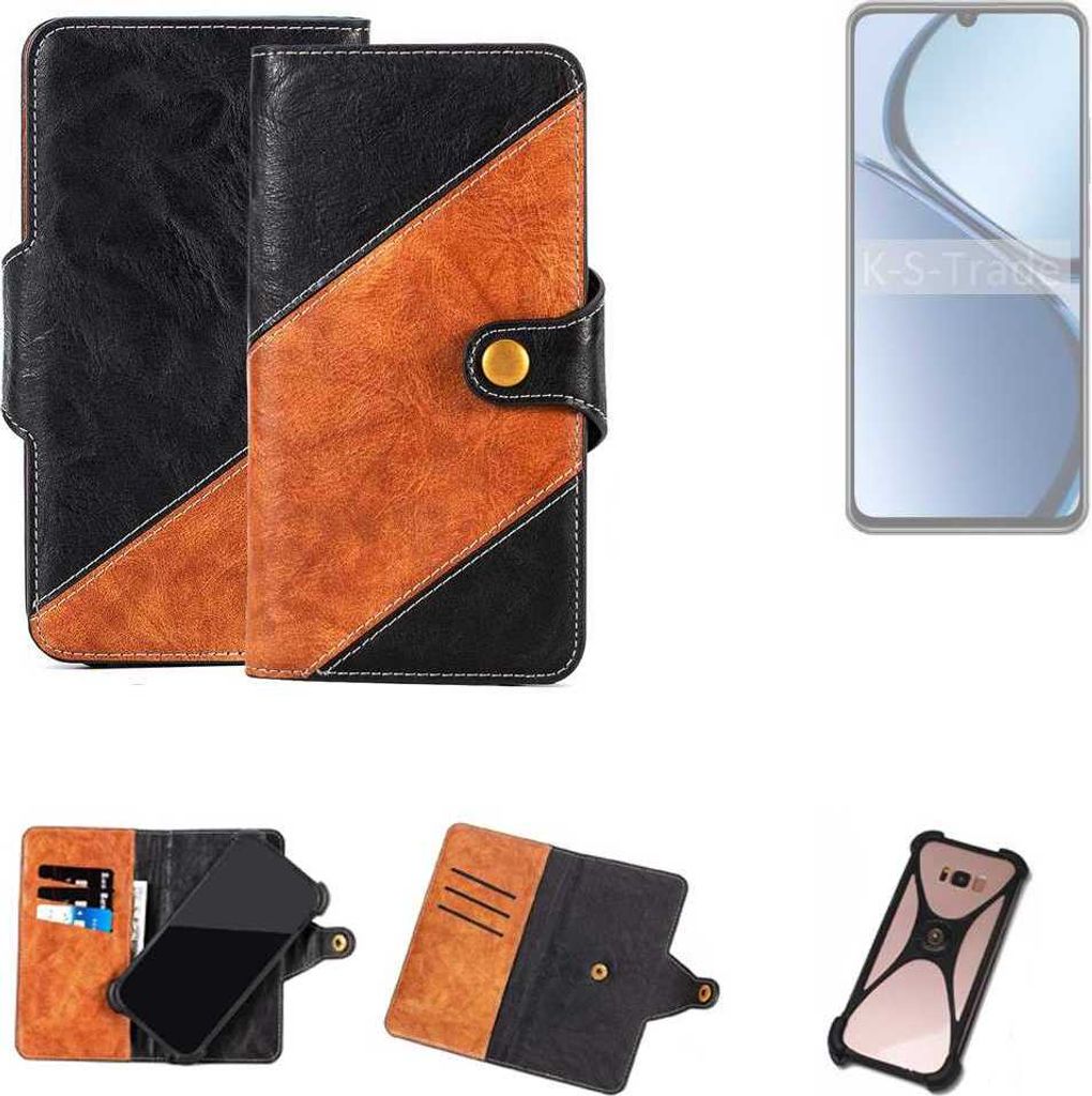 K-S-Trade Handyhülle Schutzhülle Bookstyle Case Wallet-Case kompatibel mit Realme Narzo N63 Handy Cover Bumper Klapphülle schwarz hellbraun 1x