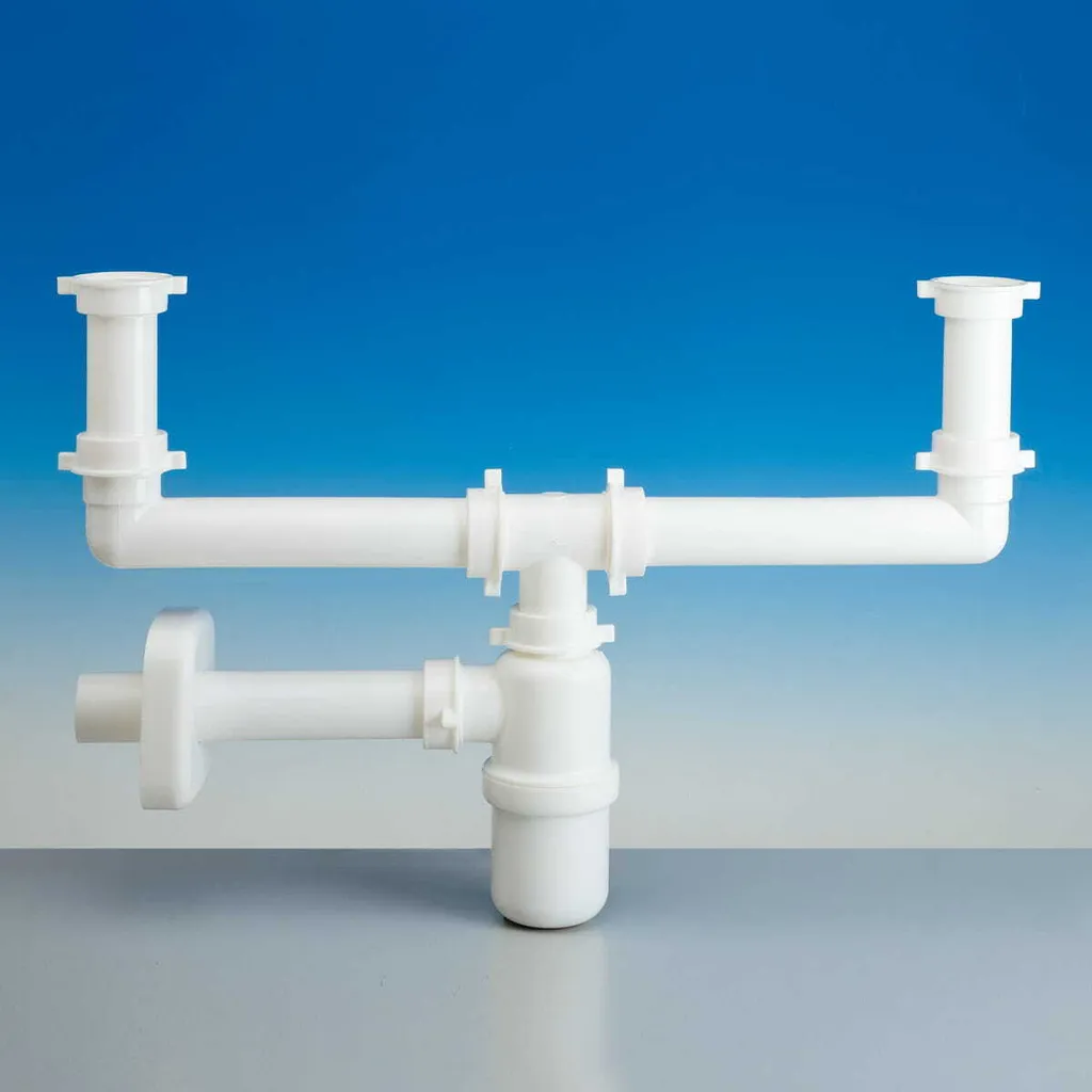 Scarico Sifone Doppio Bianco Lavello Cucina | Universale 2 Vasche