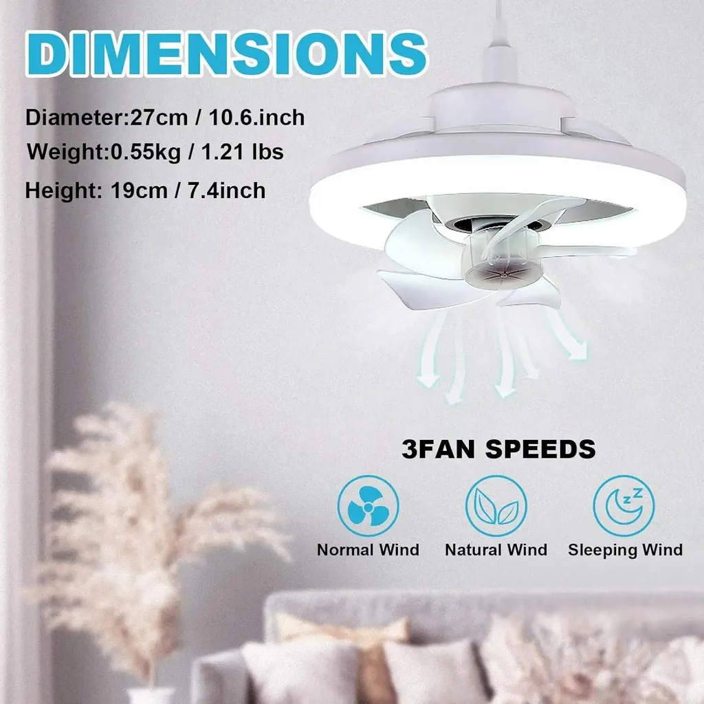 Ventilateur de plafond avec lampe LED 45W Blanc E27 - Kit Complet Pro