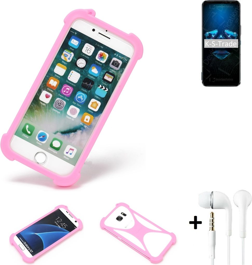 K-S-Trade Bumper + Kopfhörer kompatibel mit Asus ROG Phone 5 Handy Hülle Schutzhülle Silikon Schutz Hülle Cover Case Silikoncase Silikonbumper TPU