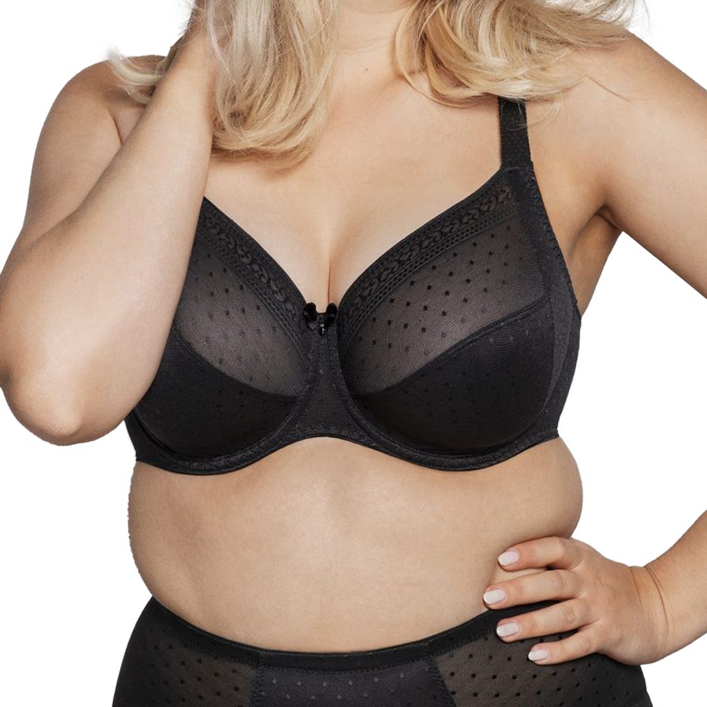 Ulla Meghan Bügel-BH Dreiteilige Schnittform für besten Halt, Obercup aus leicht transparentem Tüll, Ornamentale Zierkante am Dekollete