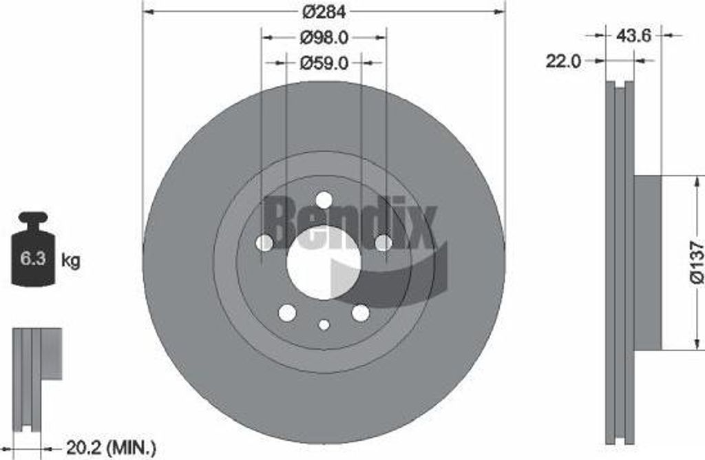 BENDIX Braking BDS1096 Bremsscheibe OE 1641022023 kompatibel mit Alf. 147, Alf. 156, Alf. 164, Alf. GT, Alf. GTV, Alf. RZ, Spider, Doblo, Qubo, Tip...