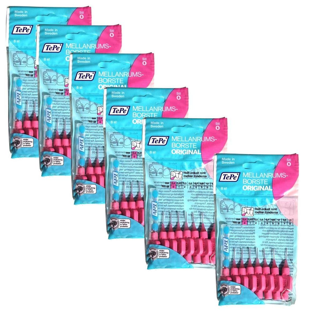 6x TePe Original Interdentalbürsten - 0,4 mm pink - 6x 8 Stück