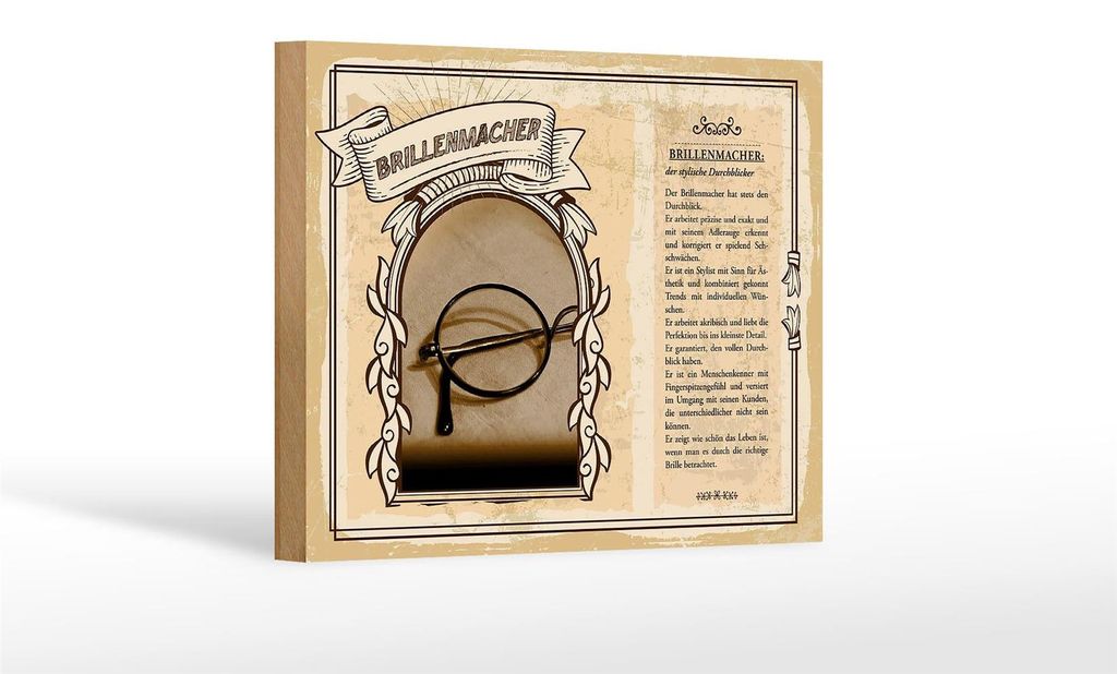Holzschild Berufe 18x12 cm Brillenmacher stylische Durchblick