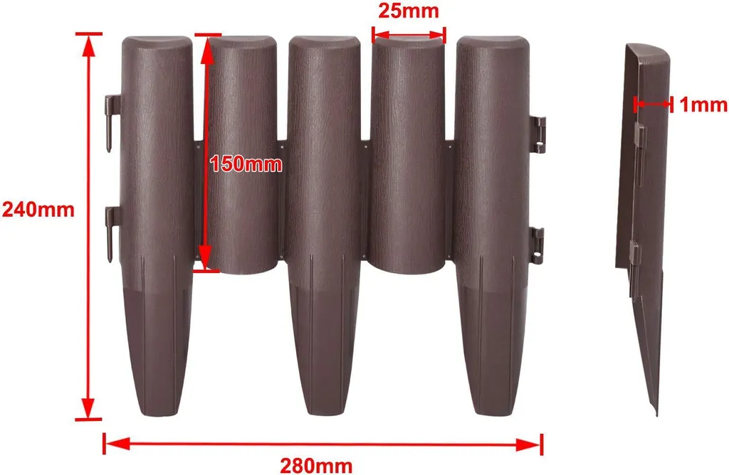 Bordure de pelouse résistante aux intempéries 14m aspect bois brun 24cm