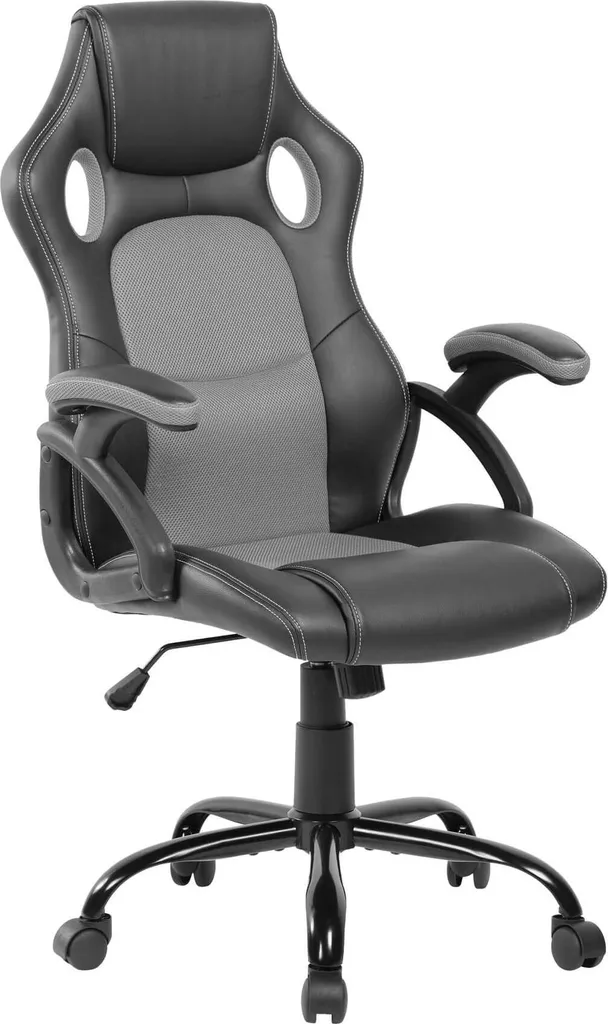 Sedie per ufficio Rebecca Mobili con rotelle in similpelle e nylon, nero e grigio
