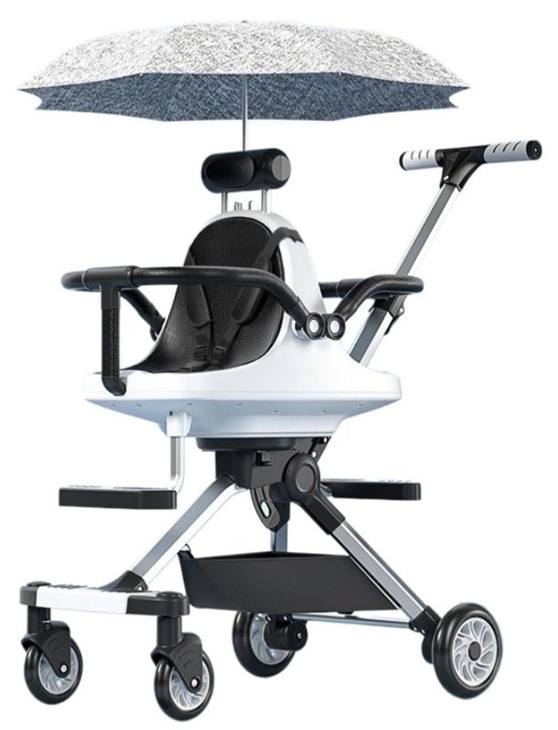 Doppelsitzer Kinderwagen mit Aluminiumrahmen, klappbar, höhenverstellbarer Schiebegriff, abnehmbares Sonnendach, 360°-Lenkrollen