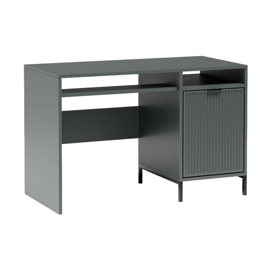 Schreibtisch LINNA LS-12 – Moderner mit Geriffelte & Metallbeinen, Farbe: Green Stone
