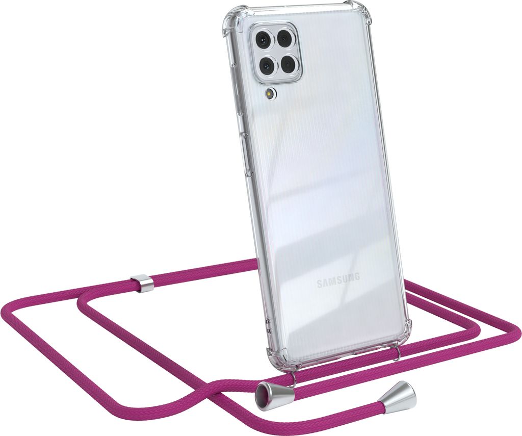 EAZY CASE Handykette kompatibel mit Samsung Galaxy M22 / M32 / A22 4G, Handyhülle mit Umhängeband, Handykordel, Schutzhülle Clear, Band in Rosa