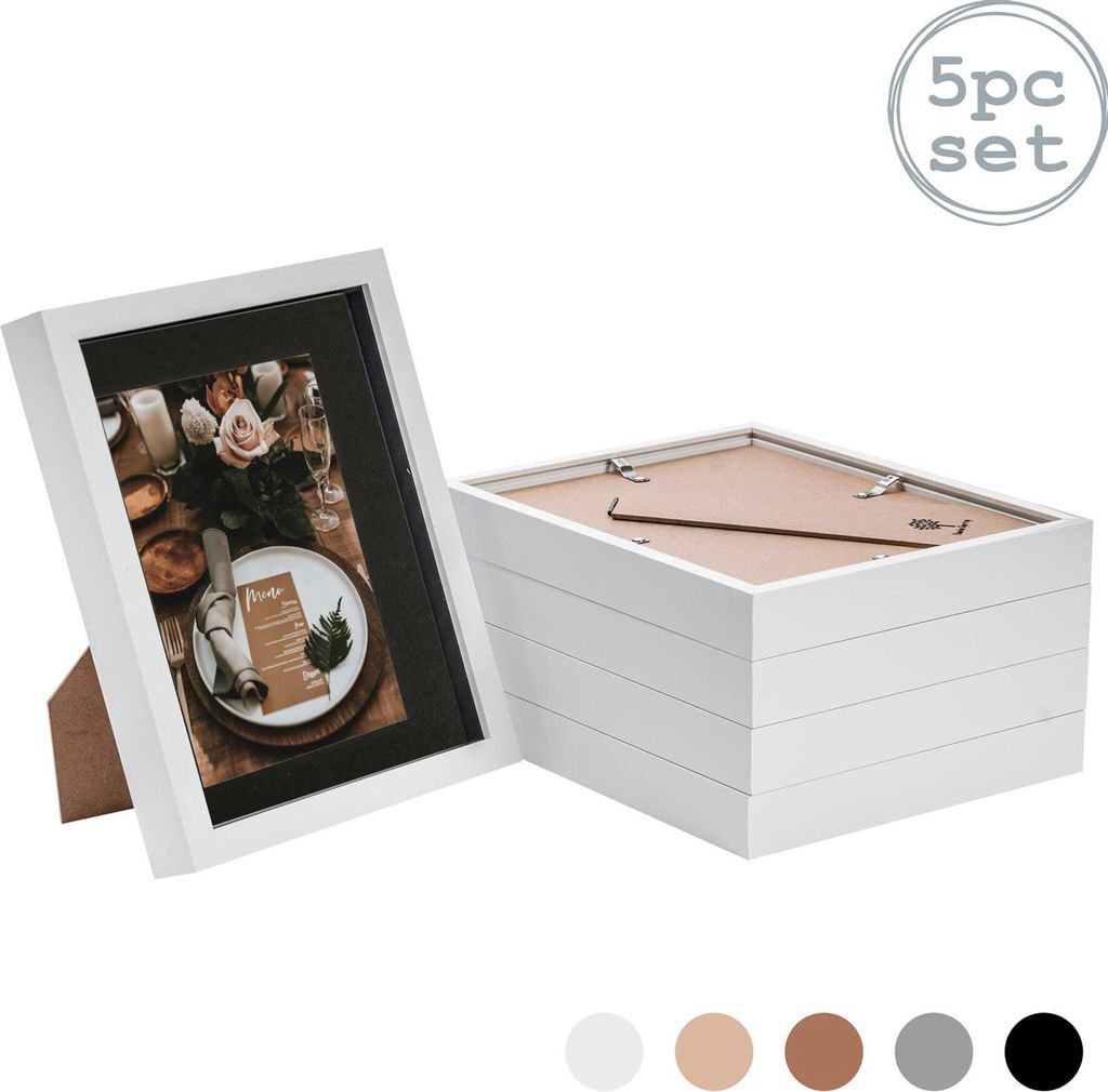 Nicola Spring Stück 5 8 x 10 3D-Schatten-Kasten-Foto-Rahmen-Set - Craft Anzeigen Bilderrahmen mit 5 x 7 Montage - Glas Aperture - Weiß / Schwarz