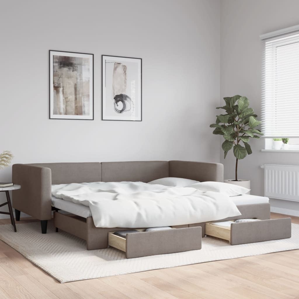 Maison Exclusive - Tagesbett Ausziehbar mit Schubladen Taupe 100x200 cm Stoff