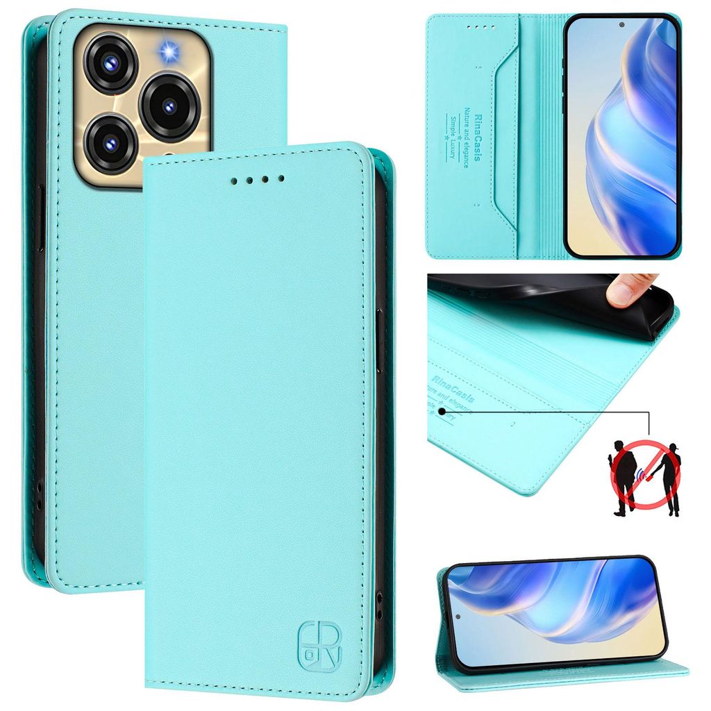 Lederhülle für Oukitel C69 Hülle Flip Brieftasche Kartenfächern Ständer Schutzhülle Türkis