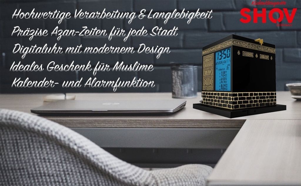Shov Automatische Azan Uhr – Mirac Ezan Saati | Gebets Uhr & Islamische Wanduhr mit Temperaturanzeige | Digitale Azan, Automatische Gebetsuhr