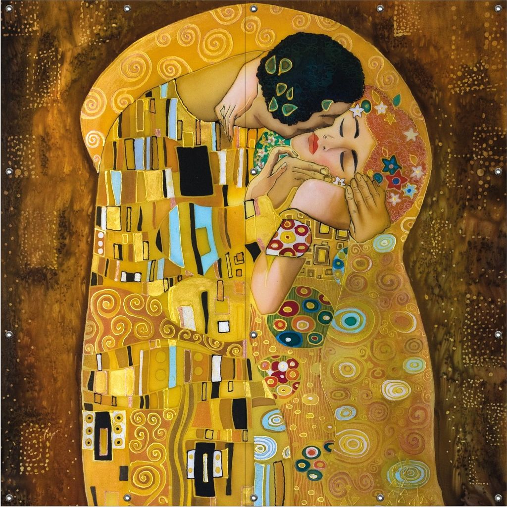 Wallario Outdoor-Poster für Garten oder Balkon, Motiv Der Kuss von Klimt, in ca. 180 x 180 cm