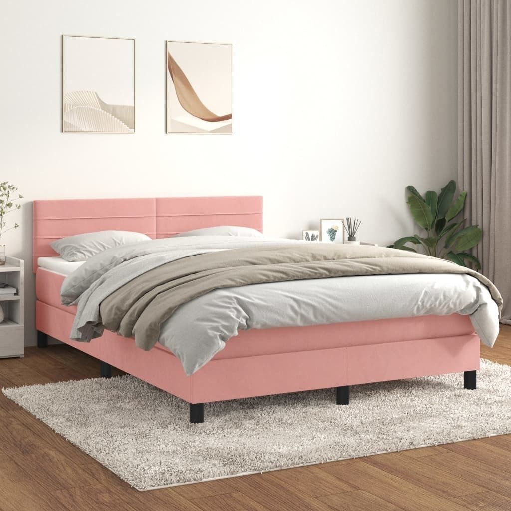 Eleganten-Stil Boxspringbett mit Matratze Rosa 140x190 cm Samt DE8189943