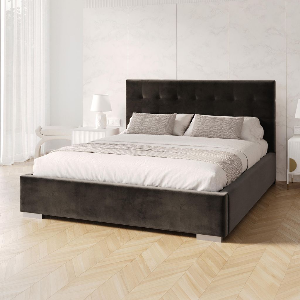 FDM Bett GRACE Paris 120x200 cm Polsterbett mit Lattenrost aus Metall Bettkasten Stauraumbett Samt black