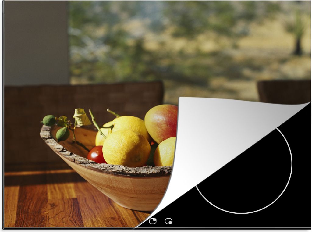 KitchenYeah Herdabdeckplatte Obstschale - Holz - Schale , 59x52cm, Küche Deko, Glaskeramikfeld Herdabdeckung, Abdeckplatte fùr Kochfeld