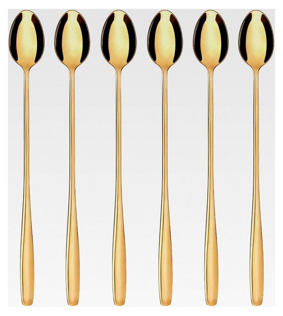 Löffel Set für Latte Macchiato, gold, 6-teilig, lange Löffel für Cocktails und Desserts, Edelstahl, spülmaschinenfest, Serie Königstein