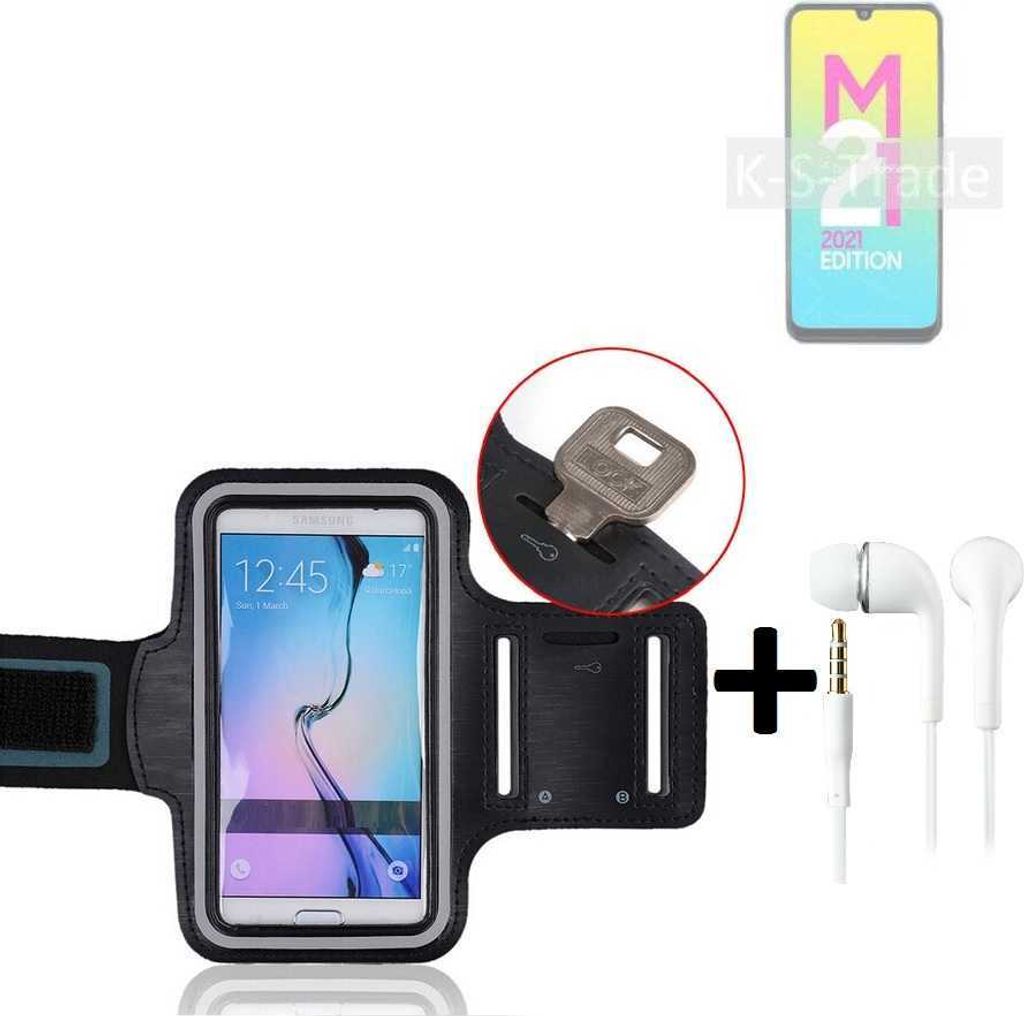 TOP SET kompatibel mit Samsung Galaxy M21 2021 Neopren Jogging Armband Sportarmband Oberarmband kompatibel mit Samsung Galaxy M21 2021 schwarz mit