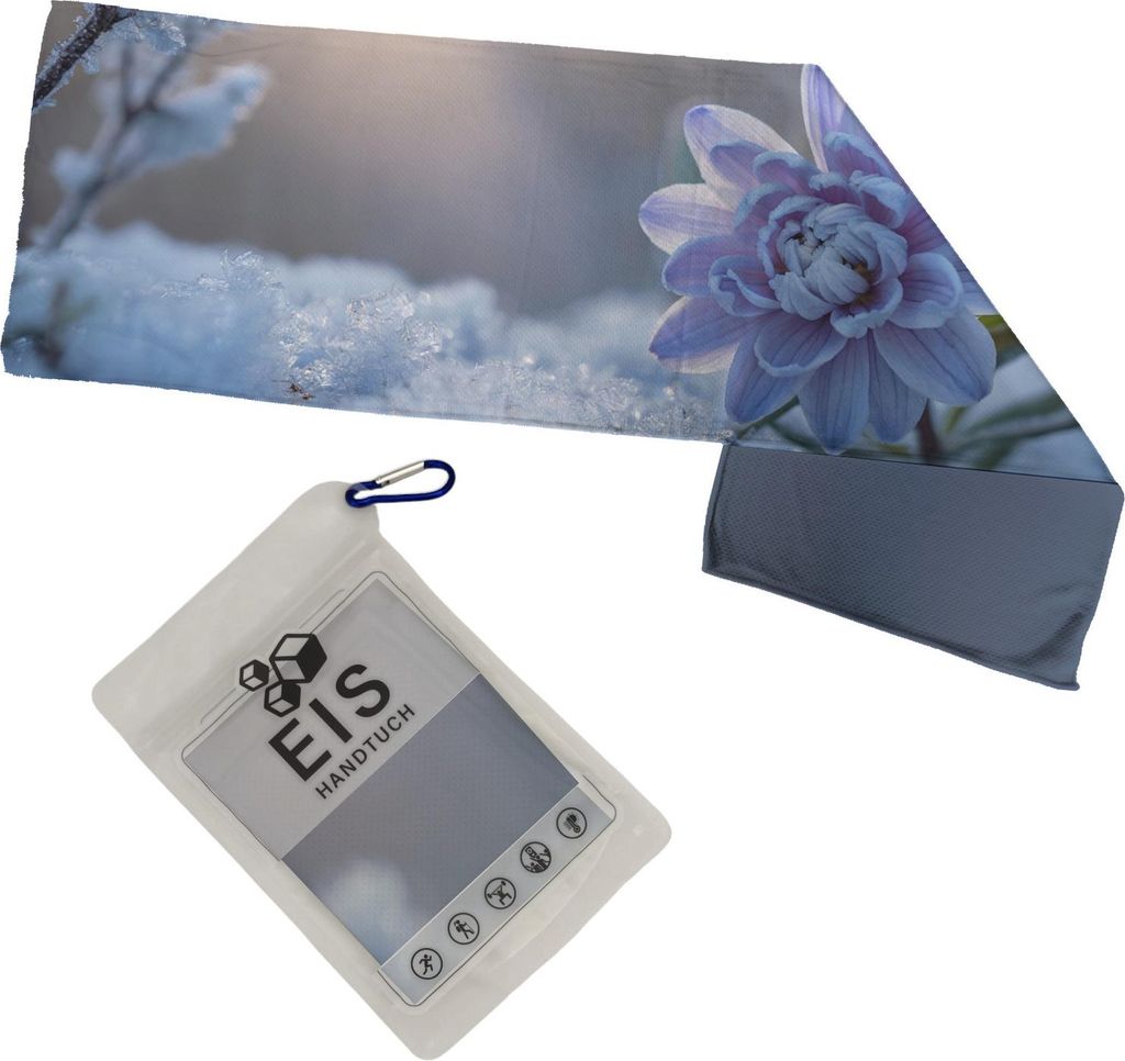 Pastellblaue Blume Eishandtuch mit Eiskristallen Produktbild 