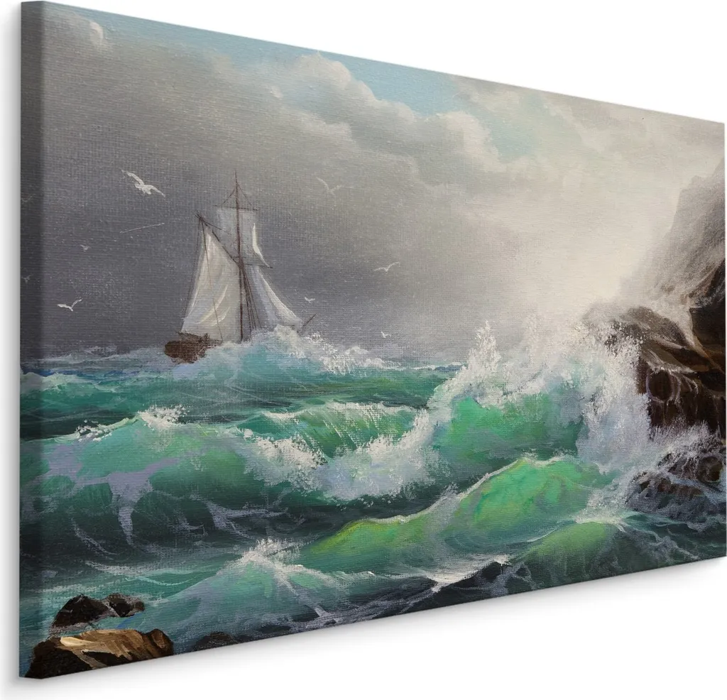 Decorazione Parete Mare 70x50 cm - Stampa Tela Nave XXL per Soggiorno - 1