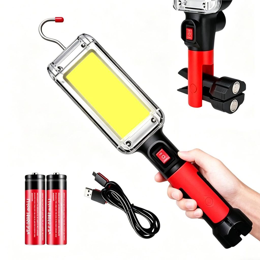 LED Arbeitsleuchte magnetisch wiederaufladbar, 1500 Lumen COB Lampe, IPX4, 360° Haken, für Camping, Garage & Notfall