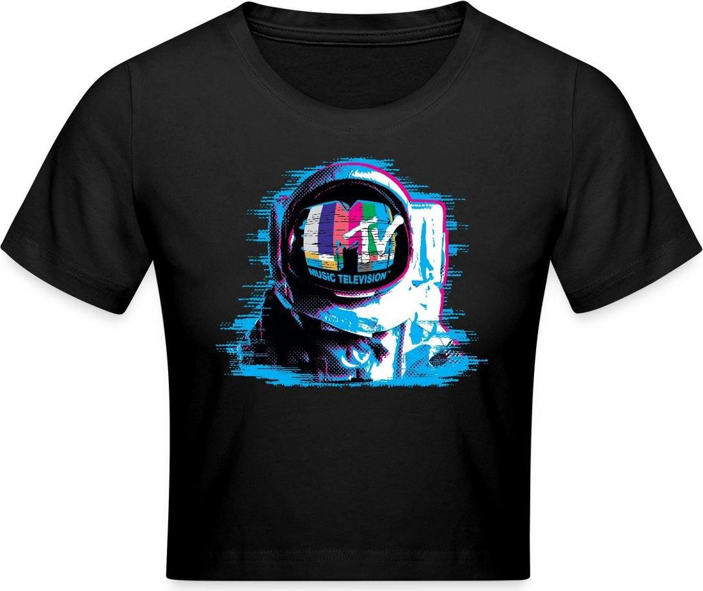 Spreadshirt MTV Astronaut Mit MTV-Logo Crop Top, XL, Schwarz