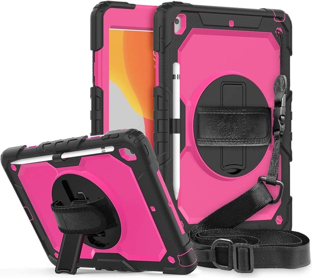 Tasche für iPad 9/8/7 10.2" mit Ständer und Schultergurt Pink