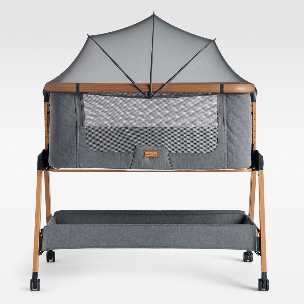 SnooBee Babybett Beistellbett Baby & Co-Sleeper – Höhenverstellbares Babybett mit Matratze, Rollen mit Bremse, atmungsaktive Mesh-Seiten & Moski...