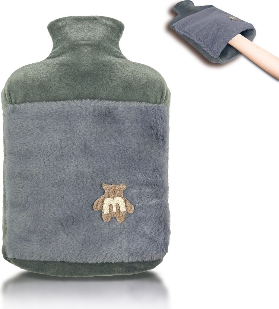 Wärmflasche 2.0L mit Deckel und Kuschelweichem Fellbezug, Produktbild 