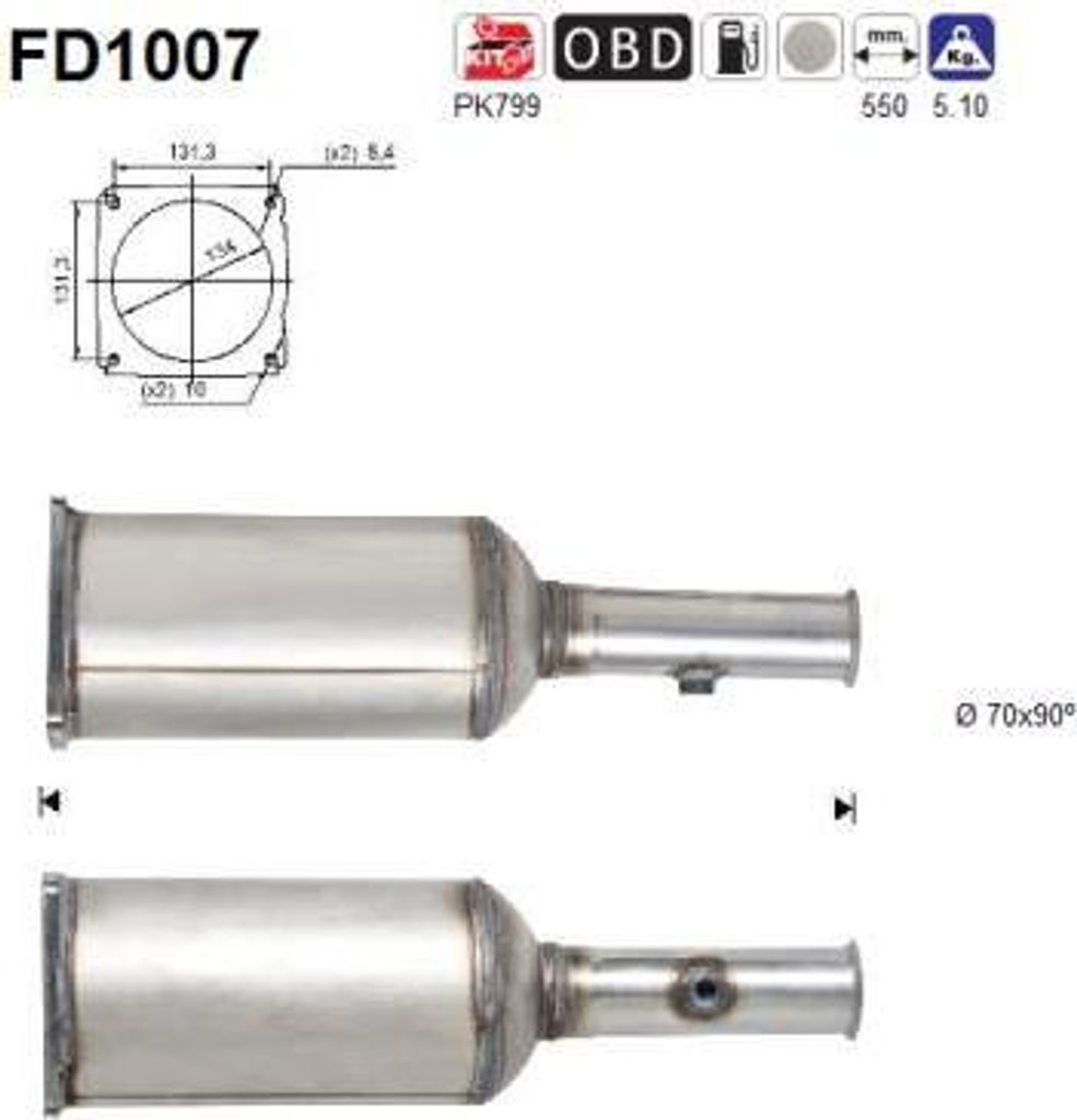 AS FD1007 Ruß-/Partikelfilter, Abgasanlage OE 1731AJ kompatibel mit C5, 407
