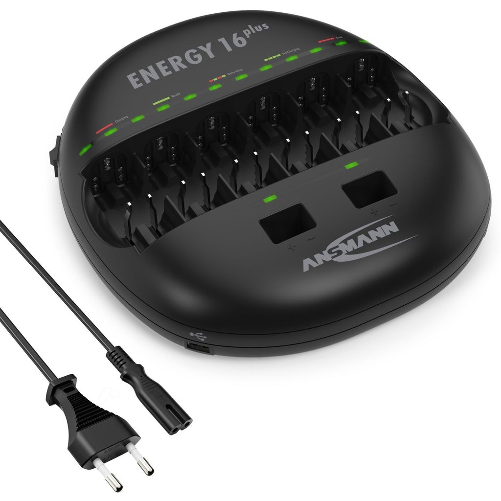 ANSMANN Energy 16 Plus Akku Ladegerät - für AAA, AA, C, D, 9V E-Block & USB