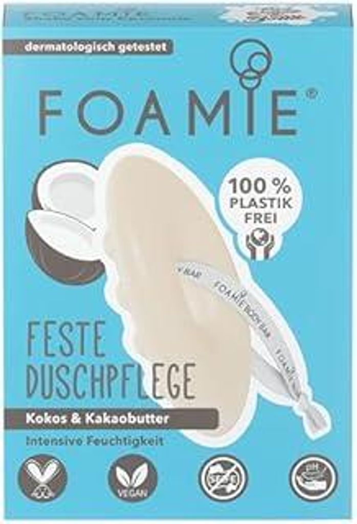Foamie Festes Duschgel mit Kokos & Kakaobutter , Duschpflege Intensive Feuchtigkeit mit Massage-Effekt, Feste Dusche 100% Vegan, Plastikfrei, 80g