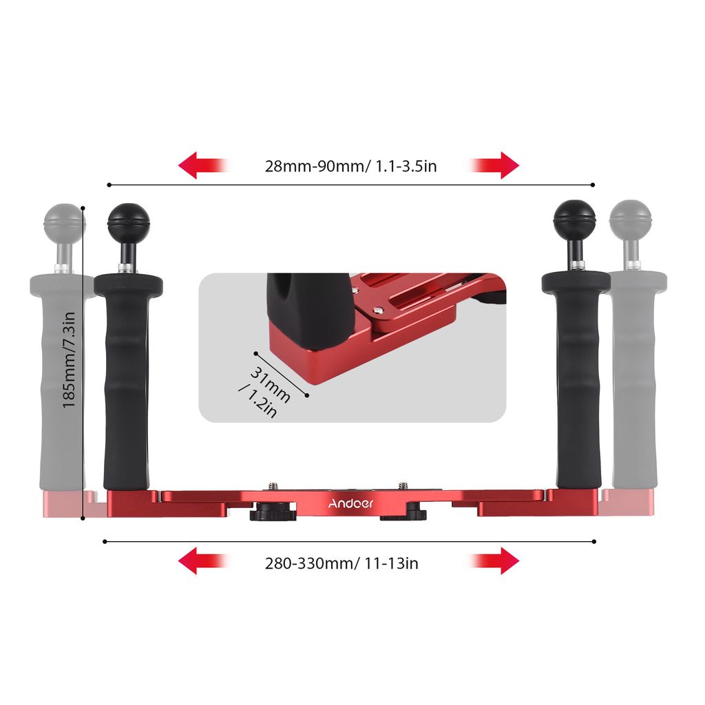Andoer Kamera-Tauchausruestung mit zwei Griffen, Handheld-Unterwasser-Tablett-Stabilisator, verstellbare Kamera-Tauchgehaeusehalterung, Ersatz fuer...