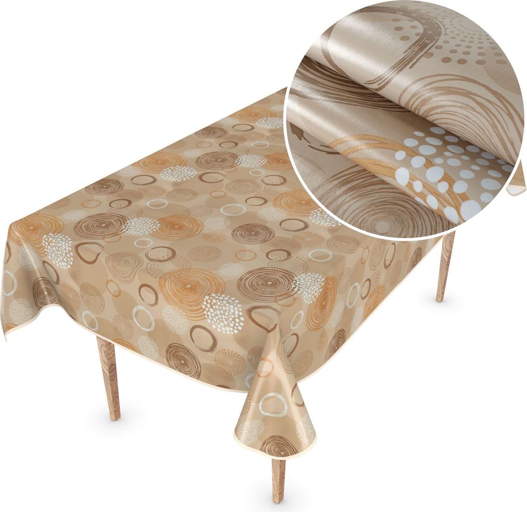 Tischdecke Wachstuch LUXURY Ornamente Beige Robust Wasserabweisend Breite 140 cm Länge 120 cm