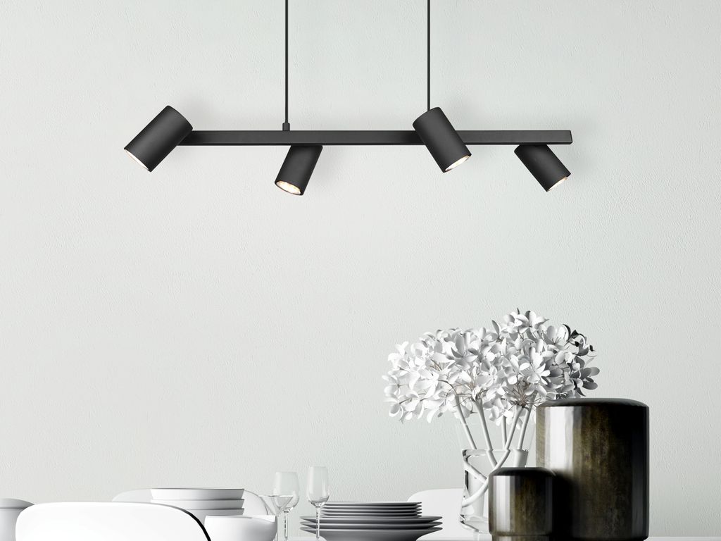 LED Balken Pendelleuchte Schwarz 4 flammig Küchenlampen für Esstisch Couchtisch