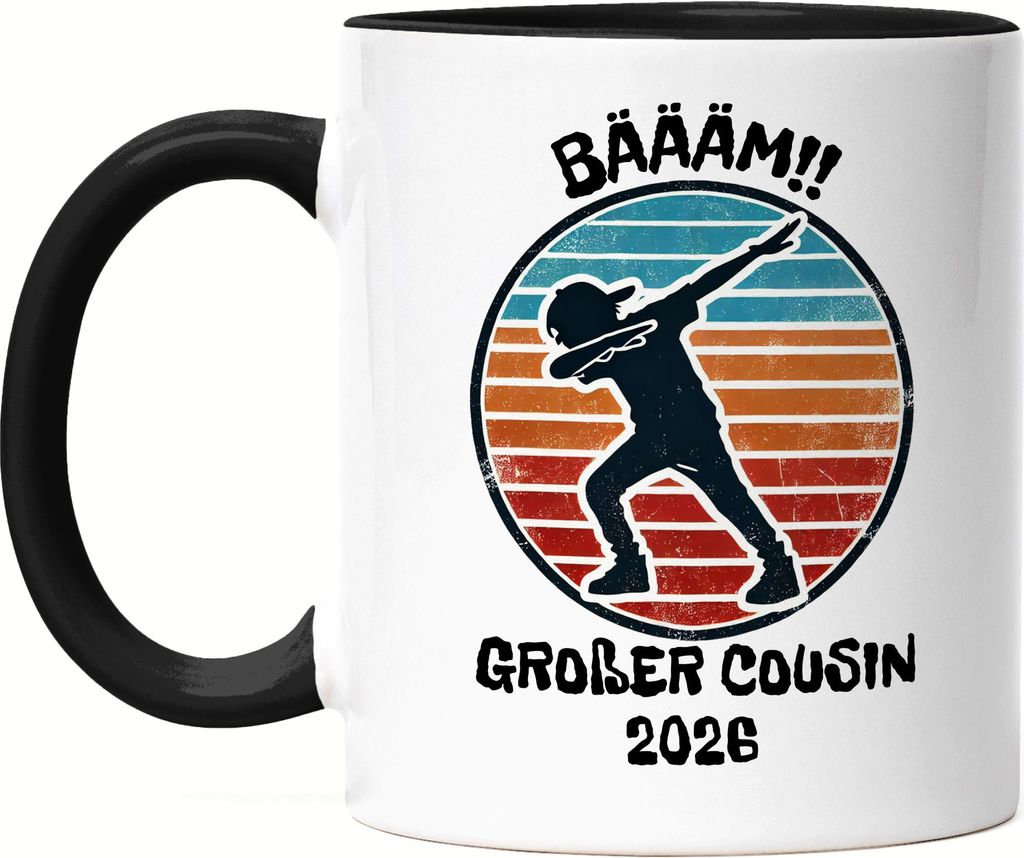 Bääm! Großer Cousin 2026 Tasse Schwarz Ankündigung Dab Geburt Nachwuchs Schwangerschaft