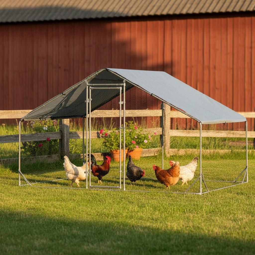 zooprinz Hühnervoliere Metall | mit Sonnendach | Erdanker | 200x200x195cm | Wetterfest | UV-Beständig