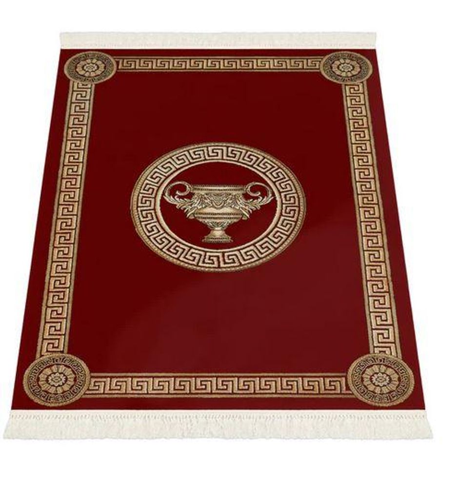 Luxus Wohnzimmerteppich mit Amphore Motiv in Rot-Gold - 100% Viskose – 67x105 cm