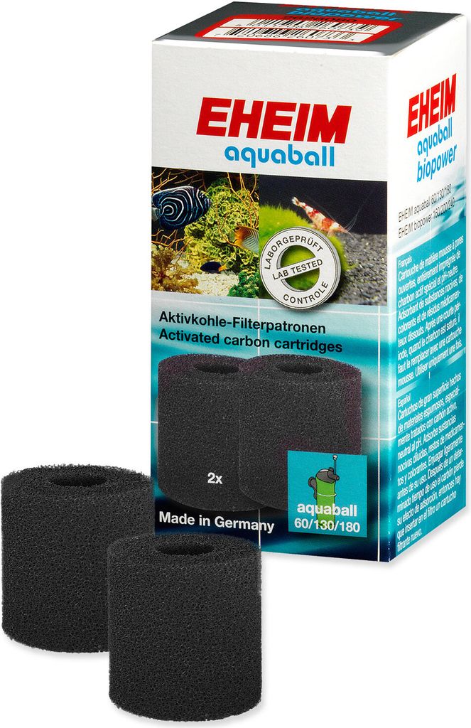 EHEIM Aktivkohlepatrone für Innenfilter 2208-2212, aquaball 60-180 & biopower 160 2 Stück