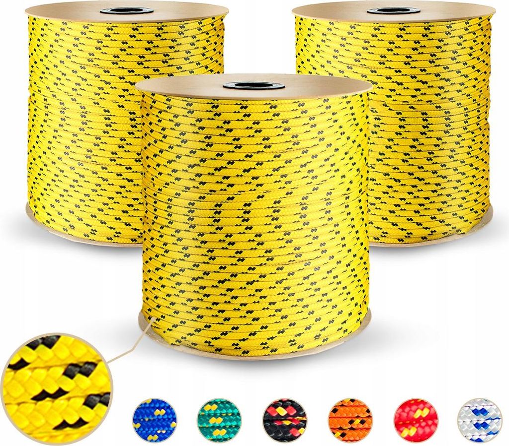 Polypropylenseil 2mm Schnur Polypropylen Seil Tauwerk Flechtleine Gelb – mit Kennfäden – UV-beständig 70m