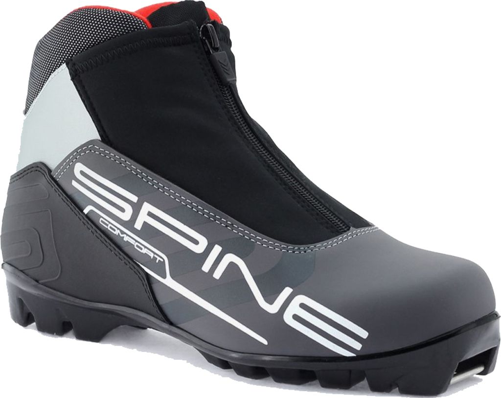 A single cross-country ski boot shown from a three-quarter side view against a white background.