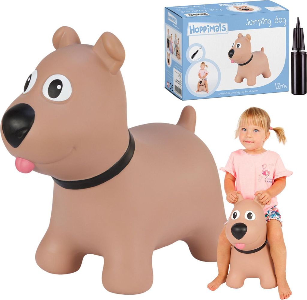 Hoppimals Gummi-Hüpfburg für Kinder mit Pumpe, HUND, Braun