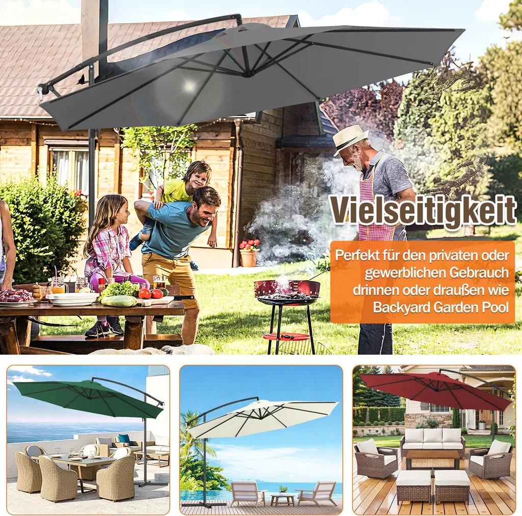 Ombrellone Izrielar 3 m grigio – Ombrellone moderno per terrazze, giardini e piscine - 9