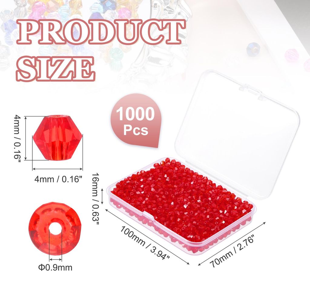 1000 Stš¹ck Facettierte Glasperlen, 4mm Kristall Facettierte Perlen, Kristallperlen Zum Auff?deln, Doppelkegel Perlen mit Box fš¹r Armband, Hal...