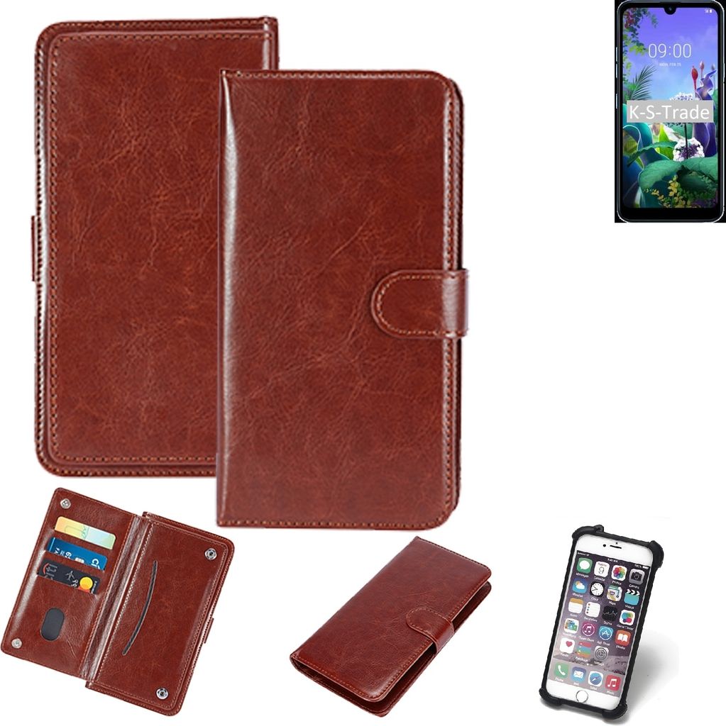 K-S-Trade 360° Hülle kompatibel mit LG Electronics Q60 braun Kunstleder Case BookCase WalletCase Kunstlederederhülle Handyhülle, Rundumschutz