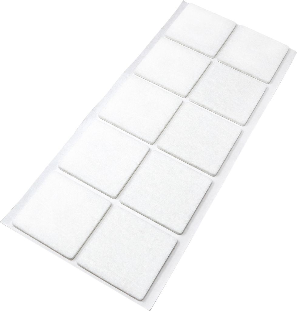 Adsamm | 10 x selbstklebende Filzgleiter / Weiß / 45x45 mm / quadratisch / Möbelgleiter aus Filz mit 3.5 mm Stärke