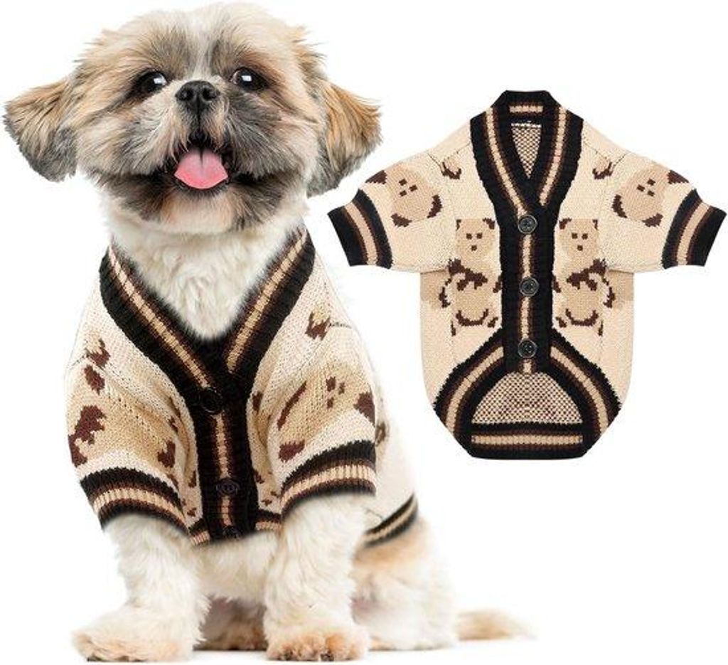 Kleine, gebreide Hundefelljacke, Herbstkleidung, Beige, L