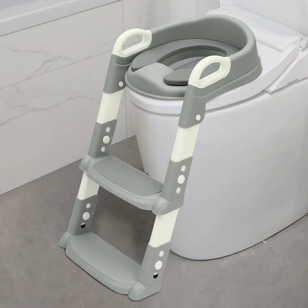 Réducteur WC Escabeau Réglable en Hauteur - Pieds Antidérapants Gris