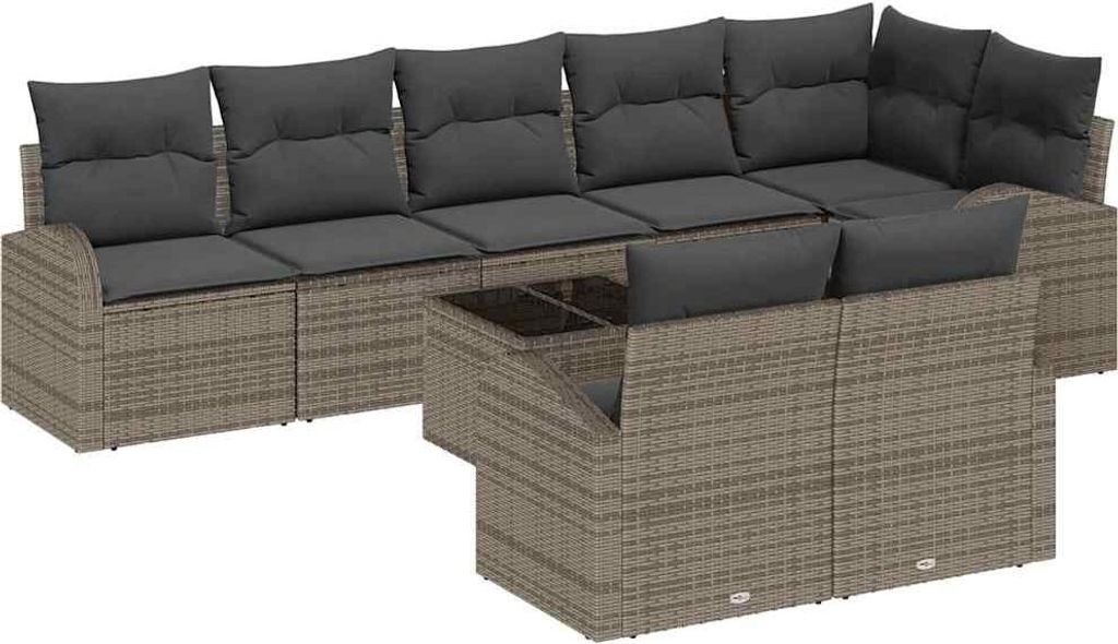 vidaXL Gartensofa-set mit Kissen mit Speicher 9 pcs Grau Poly-Rattan